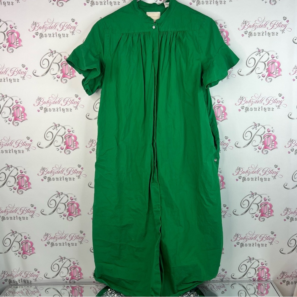 Scotch & Soda dress button up ruffle sleeve detail flowy Vibrant Green Garment